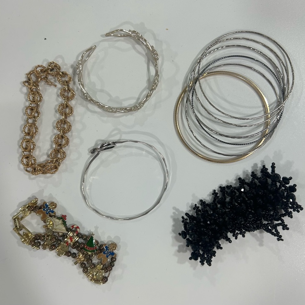 Mixed Women's Bracelet Set in Gold, Silver and Black - Unbranded